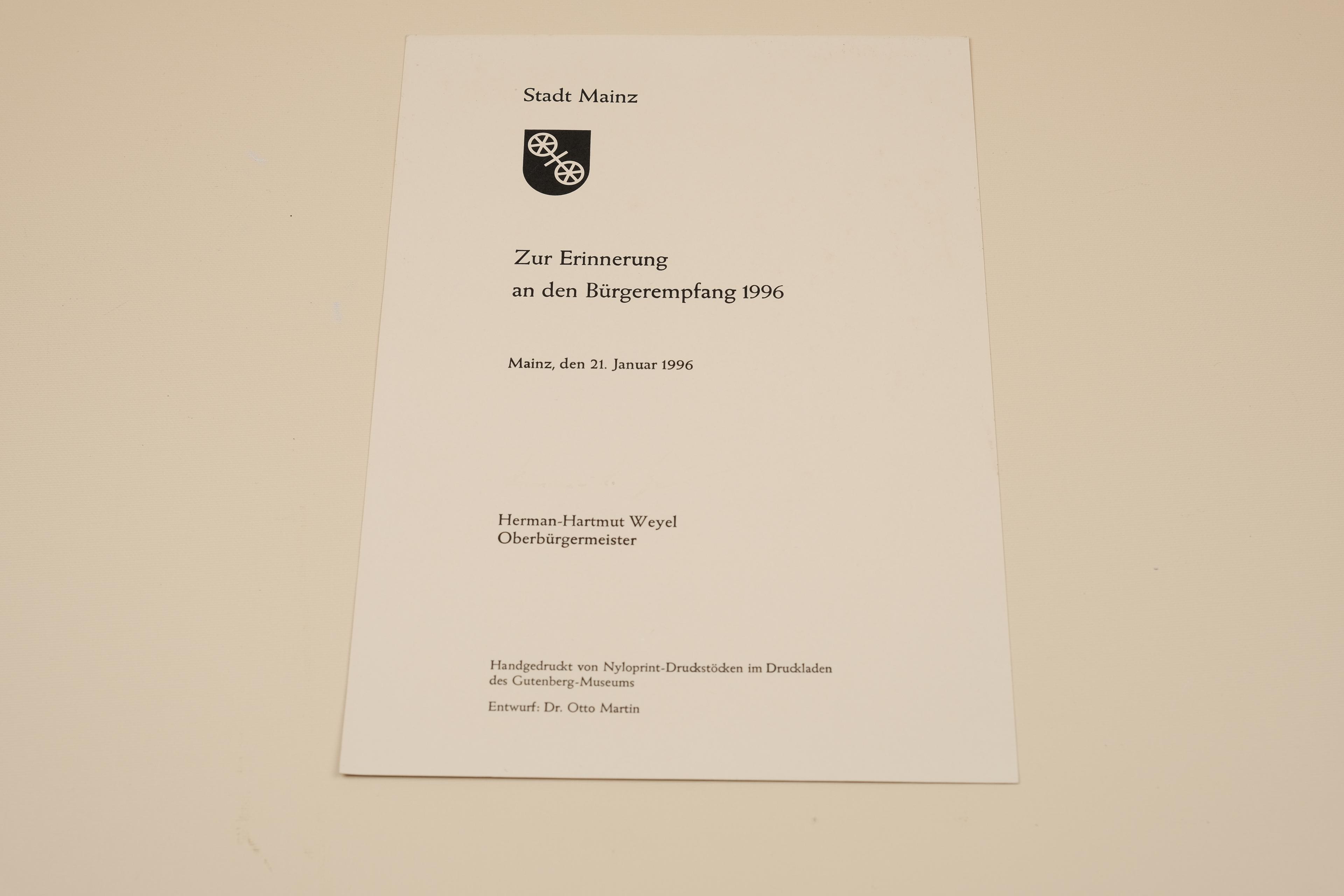 시민환영식 초대장 (Einladungsschreiben)